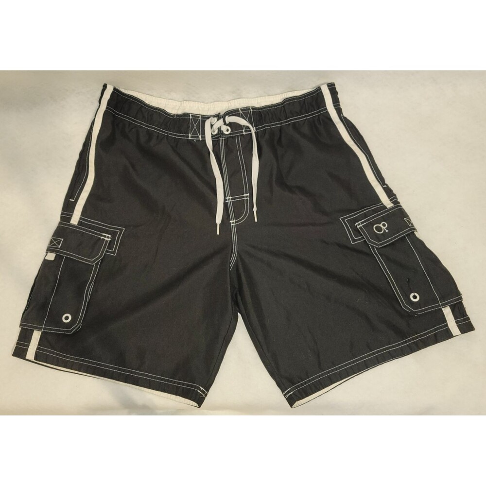 Ocean Pacific (OP) Men's Board Shorts Swim Trunks Black Cargo Size L (36-38)
